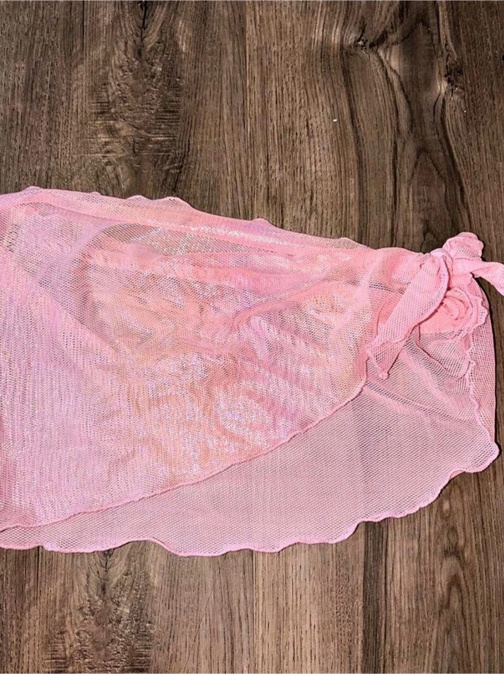 Roma Costume Mesh Tie Sarong Pink Swim Cover-Up